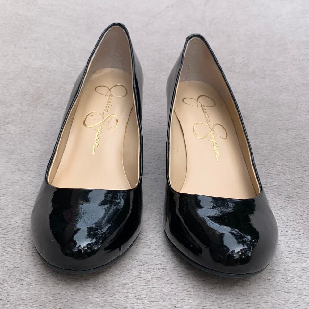 Jessica Simpson Faux Patent Leather Wedge Heels Sz 8.5 - Picture 6 of 14